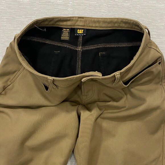 CAT Caterpillar Work Pants Mens 40 x 30 Brown Canvas Fleece Lined Insulated - Picture 5 of 12